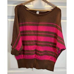jcp Brown & Hot Pink Striped 3/4 Sleeve Thin Sweater Women's Size XL